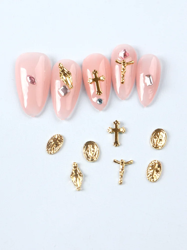 10pcs Glitter Cross Jesus Nail Charm 3D Classic Punk Gold Cross Diamond Nail Decoration Luxury Jewelry For DIY