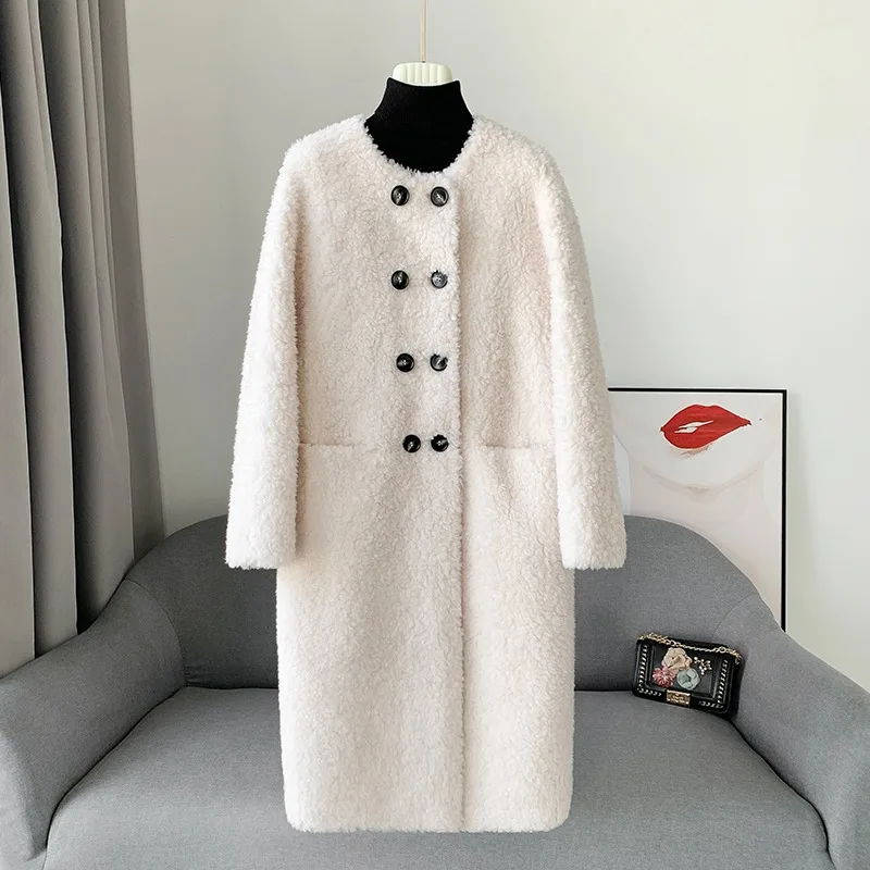 2023 Winter New Lamb's Wool Medium-length Coat Double-breasted Young Sheep Shearling Jacket Parka JT404