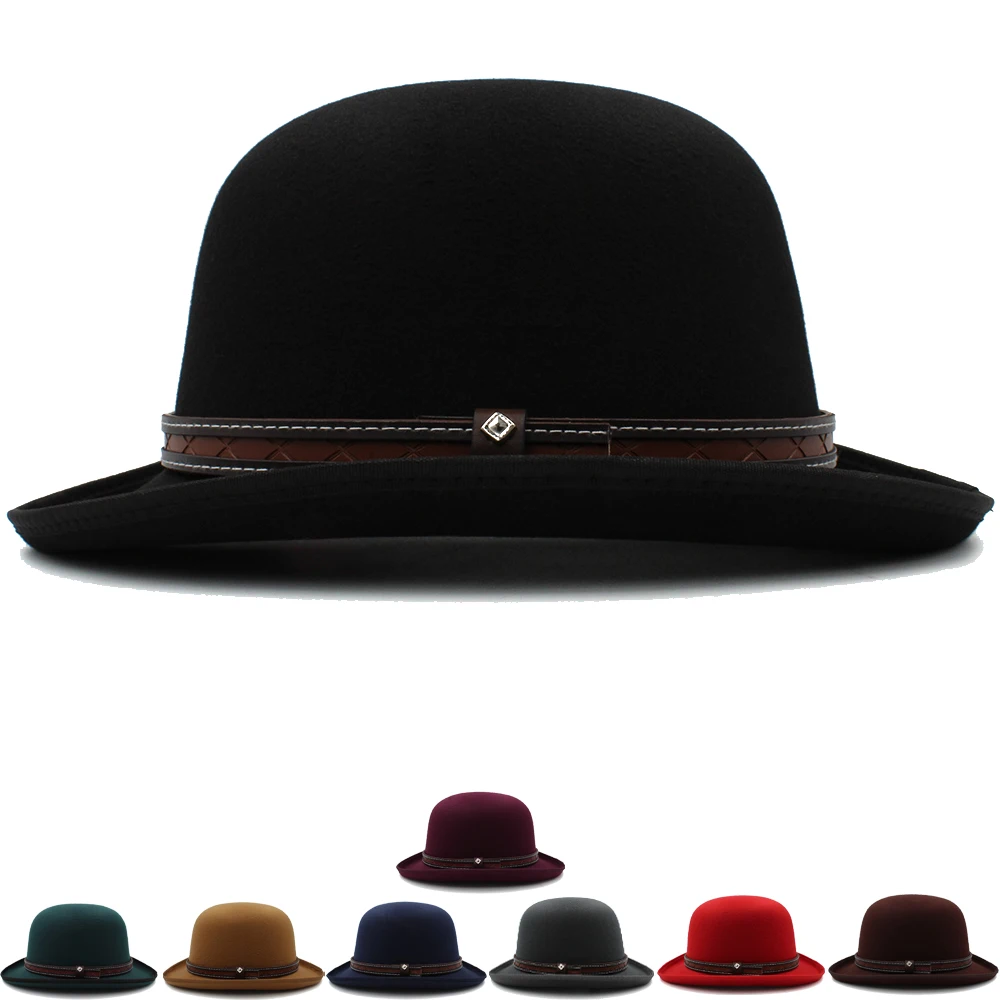 Men Women Wool Blend Oval Top Bowler Hats Woolen Fedora Caps Trilby Classical Derby Sunhat Adjustable UK M-L US 7 1/8-7 3/8