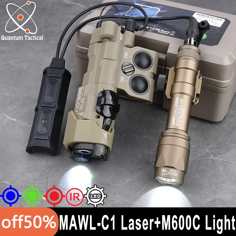 Tactical MAWL-C1 Red Green Blue IR Dot Laser Aiming IR Fill Light Surefir M600C White LED Flashlight Remote Dual Pressure Switch