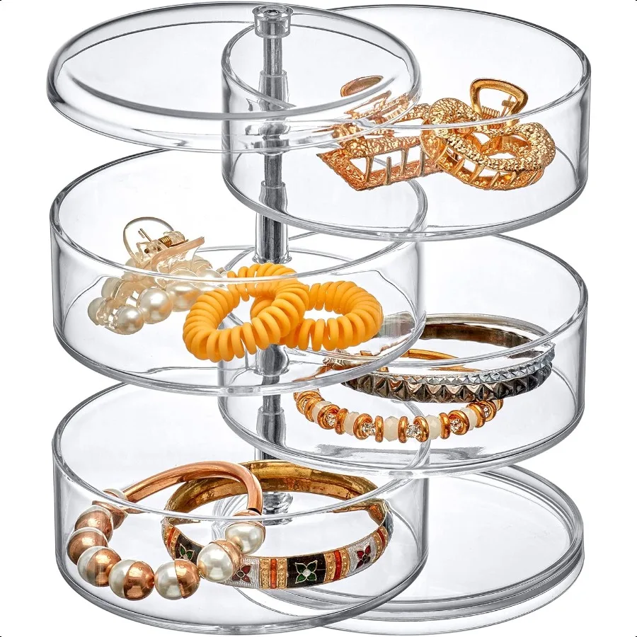 

Inspire 4Tier Acrylic Hair Accories Organizer with Lid Plastic Jewelry Holder Rotating Makeup Accories Container Beauty ply Sto