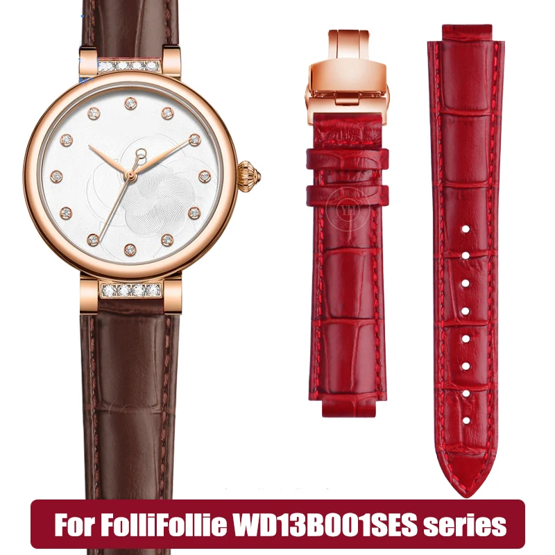 

Raised leather Bracelet for Folli Follie WD13B001SES Rossini Casio Tianwang Female Strap Bracelet Women's Leather Watchband 18.9