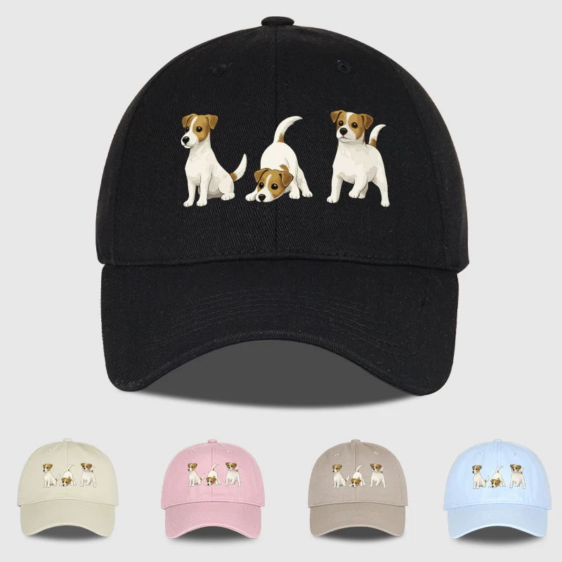 Adorable gorra de béisbol con estampado de Jack Russell Terrier Trio, ajustable, unisex, para mamá de perros, sombrero para el sol