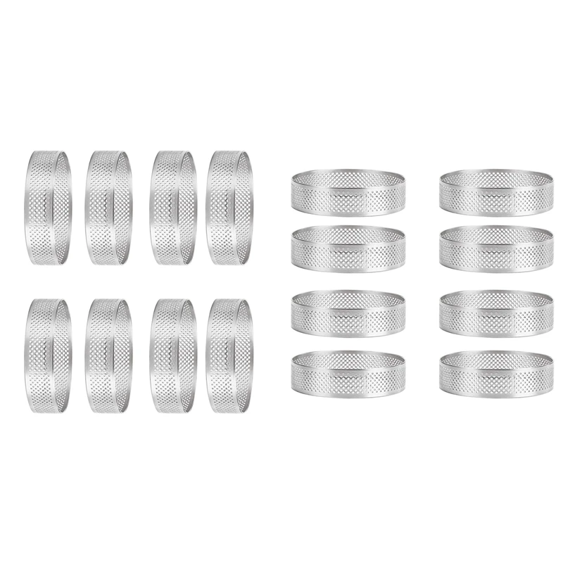 16Pcs Tart Ring, Heat-Resistant Perforated Cake Mousse Ring Round Double Rolled Tart Ring Mold, 6Cm & 8Cm