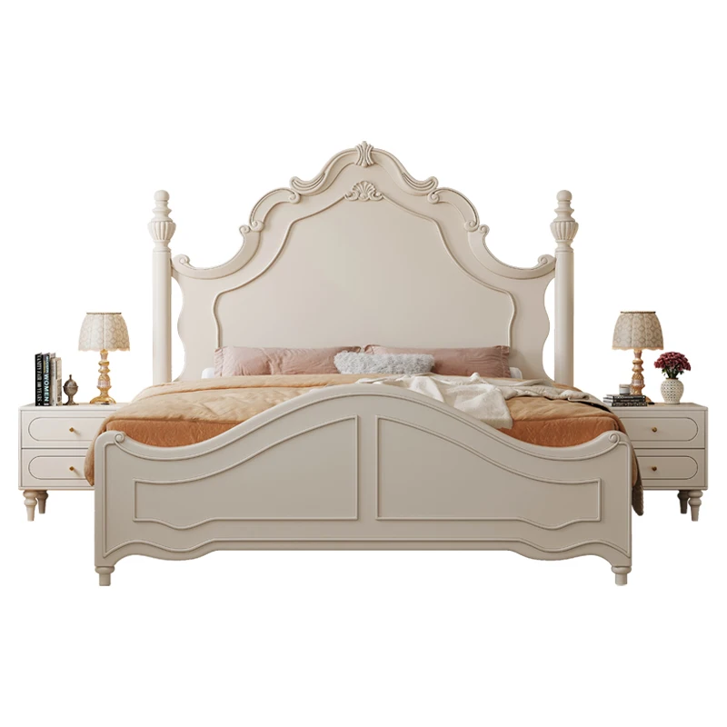 Princess bed, girl bedroom white bed French double bed, master bedroom new solid wood bed