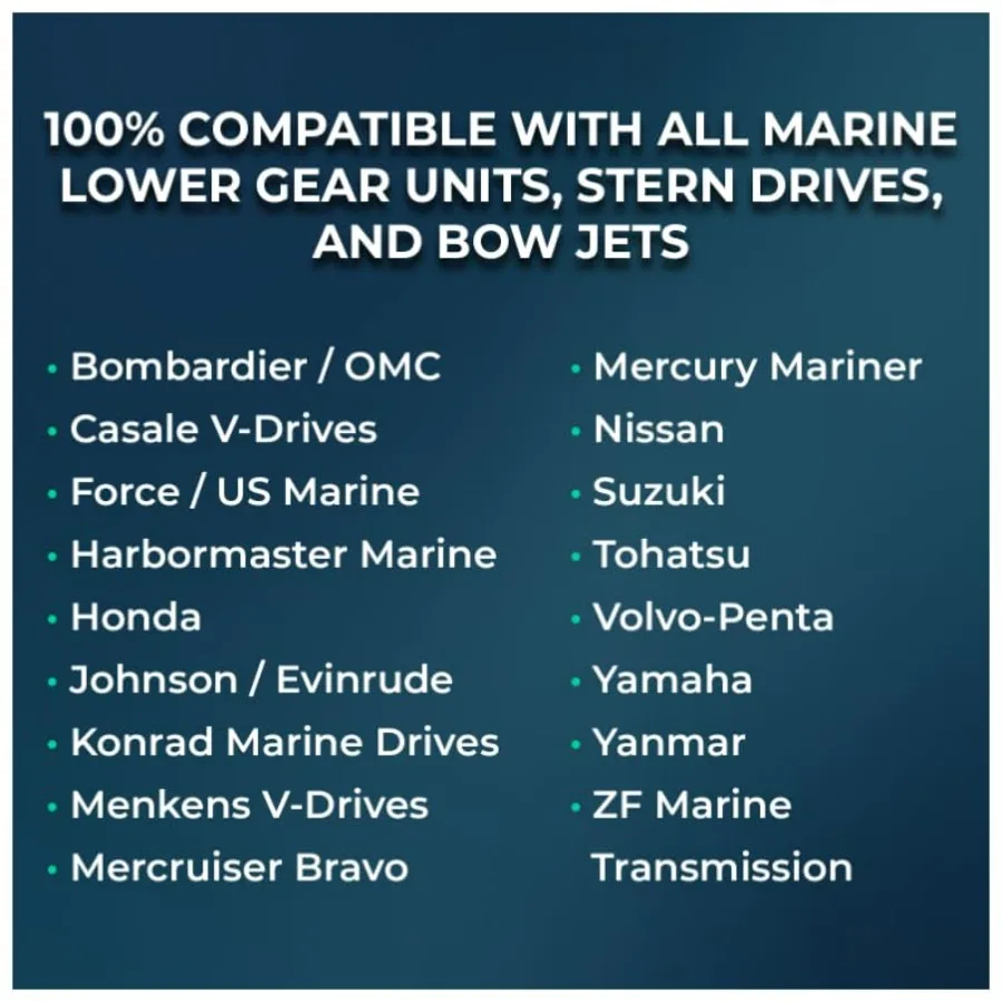 زيت صناعي كامل من مارين جير SAE 90 |   لجميع محركات الأقراص الضيقة، وخزائن القوس، ووحدات التروس السفلية في جميع القوارب والزلاجات النفاثة من