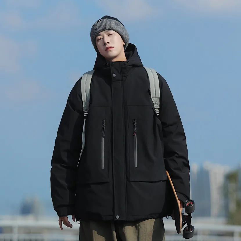 

Мужская зимняя утепленная куртка из хлопка с пуховым наполнителем, повседневная верхняя одежда больших размеров, на молнии, с капюшоном, однотонная, Cleanfit Sle