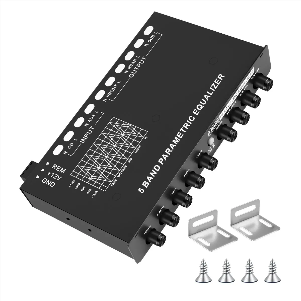 A40I 5-Band Car Audio Equalizer, Adjustable 5 Bands EQ Car Amplifier Graphic Equalizer with CD/AUX Input Select Switch,Black