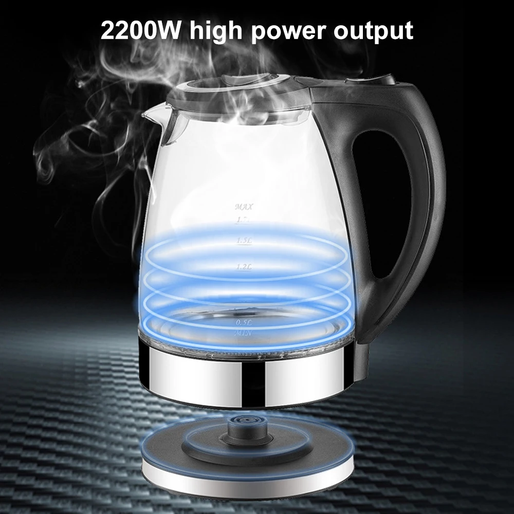 1.7L 220V Electric Kettle Stainless Steel Glass Health Preserving Pot Electric Water Heater with Blue Led Light Kitchen Tools