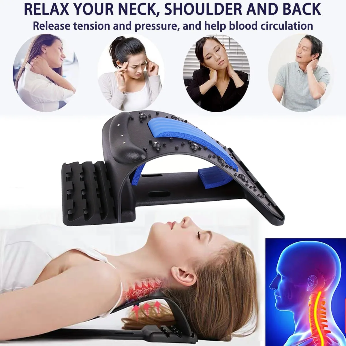 Neck Stretcher Waist Massager Magnetotherapy 4-Level Adjustable Back Stretcher Massager Fitness Lumbar Cervical Spine Support