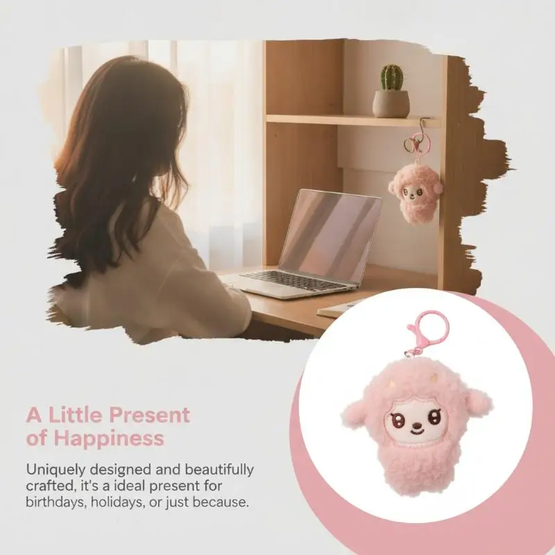 Cute Fluffy Plush Sheep Keychain Soft Fuzzy Texture Multicolor Options Perfect For Backpack Decoration Kids Gifts