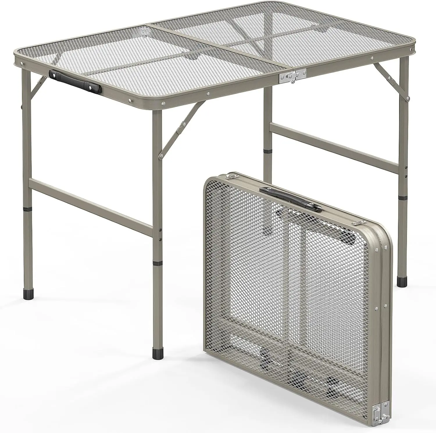 

Camping Table 3 ft Folding Grill Table with Mesh Desktop Anti-Slip Feet Height Adjustable Lightweight Portable Aluminum Outdoor