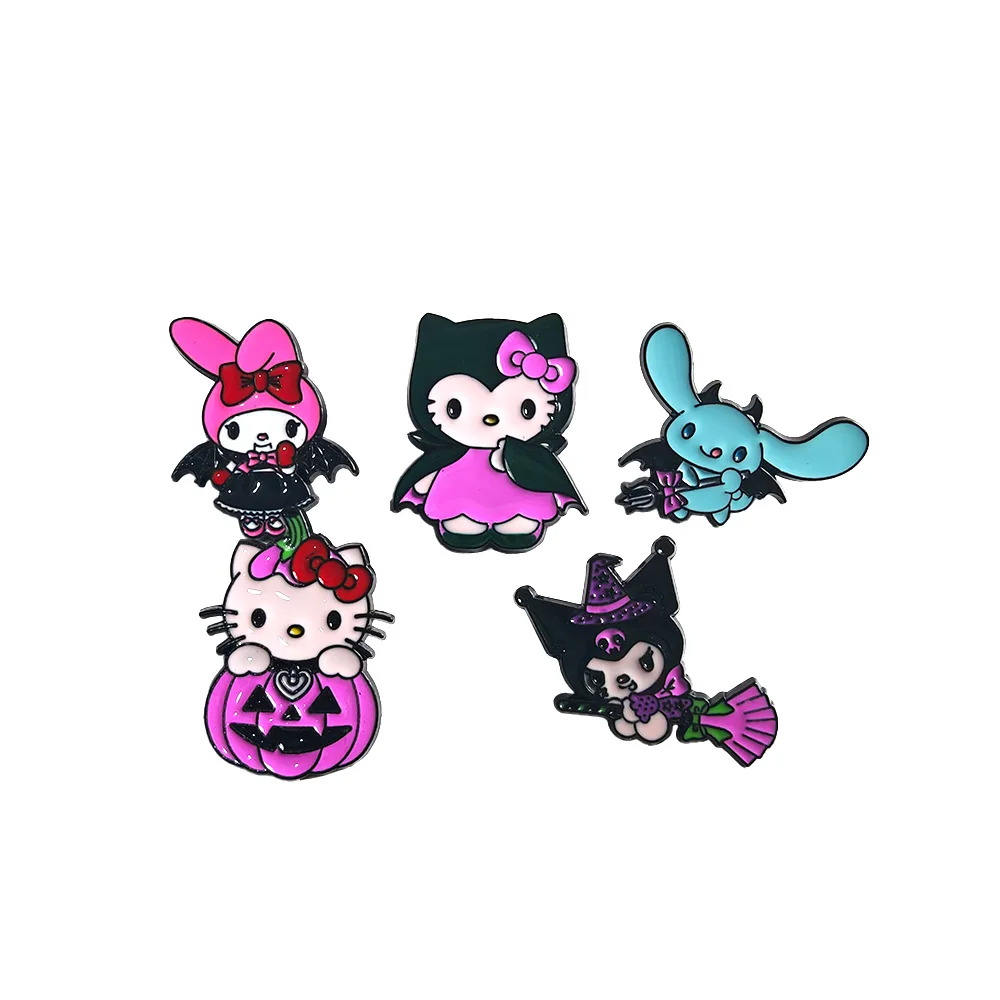 

Sanrio Halloween Series Brooch Cute Cartoon Hello Kitty Kuromi Metal Badge Little Devil Brooch Y2k Fashion Toys Anime Cartoon