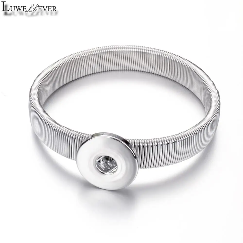 Black White Golden Plated Metal Expandable Stretch 014 Bracelet 18mm Snap Button Bangle Charm Jewelry Women Gift