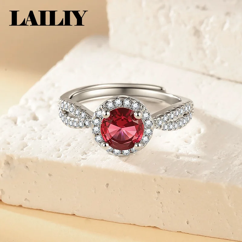 LAILIY925 Sterling Silver Hot Selling Gift Party Double Row Diamond Twist Wall Adjustable Ring For Women Fashion Jewelry