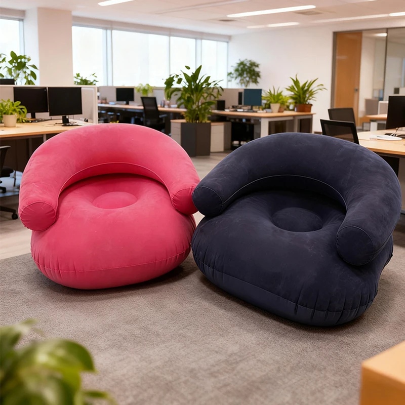 6 Colors Inflatable U-shaped Lazy Sofa with Armrests Living Room Outdoor Lounge Chair Portable Flocking PVC Inflatable Sofa