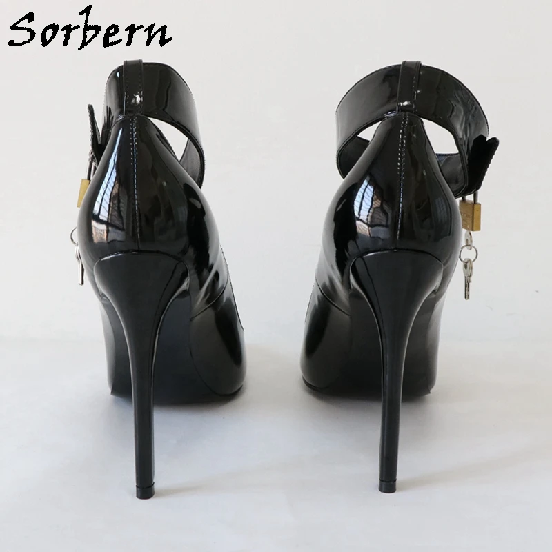 Sorbern 12Cm High Heel Stilettos Women Pump Shoes With Ankle Strap Locks With Keys Fetish Sissy Boy Shoes Custom Colors