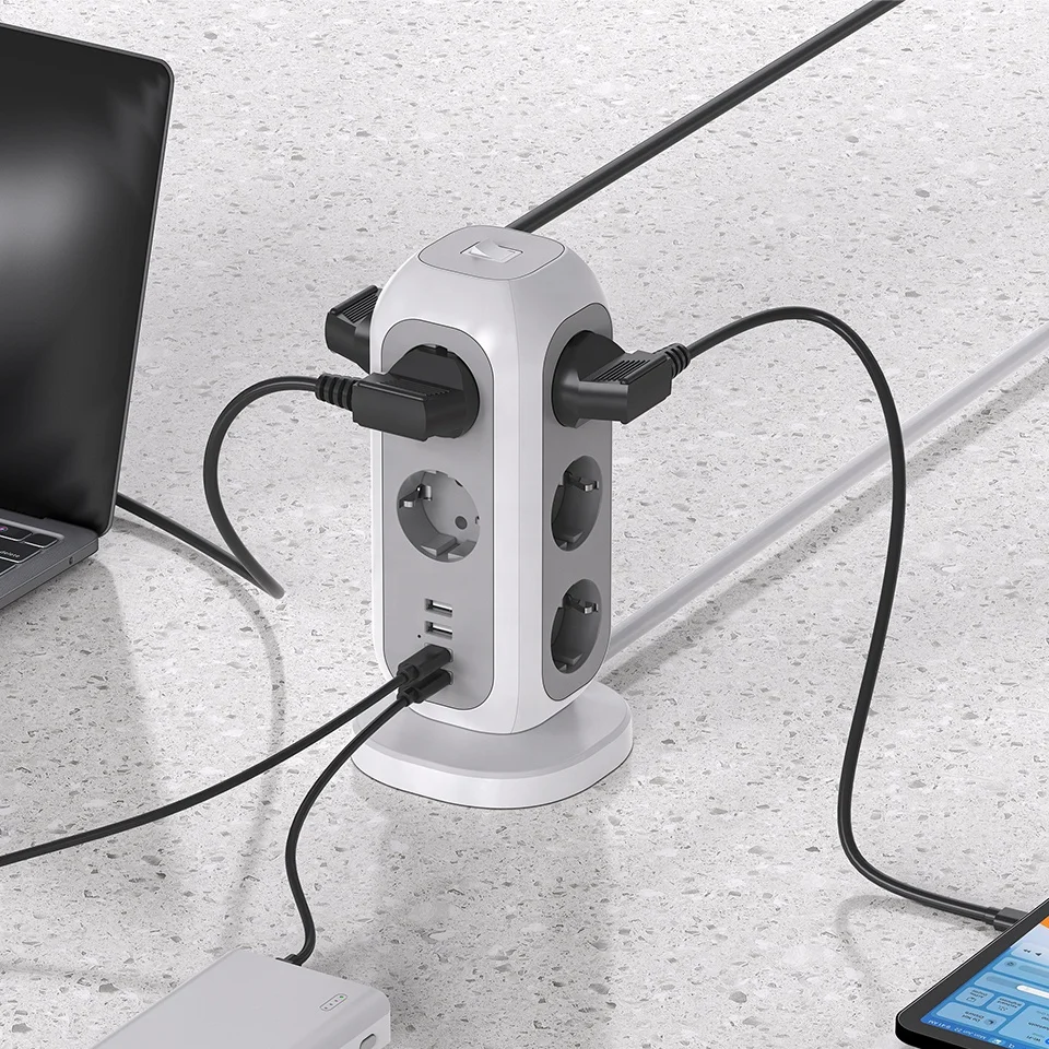 Mul Tiplug EU Smart Type C Power Strip Tower Extension Socket Board with USB