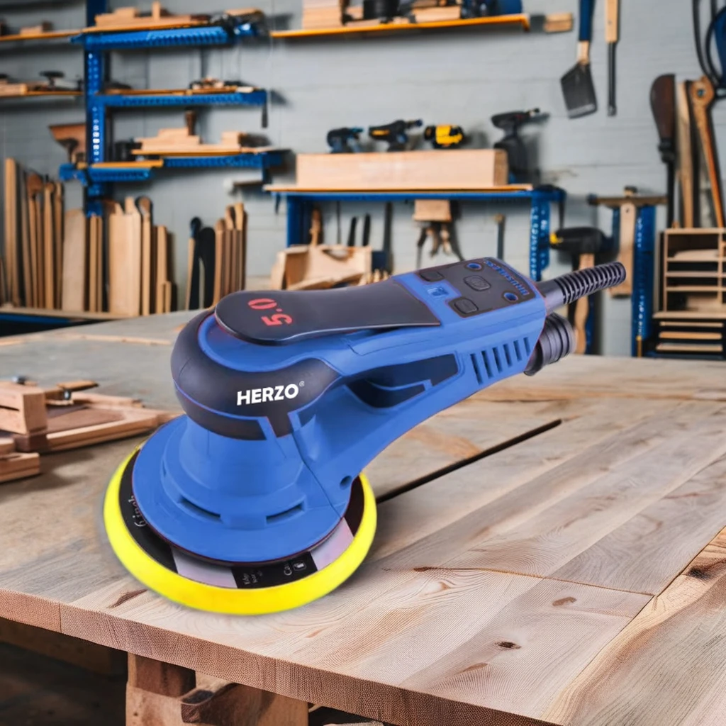 2026 HERZO 220V Electric Orbital Sander 150mm 350W Brushless Dust Free Car Wood Sanding Machine