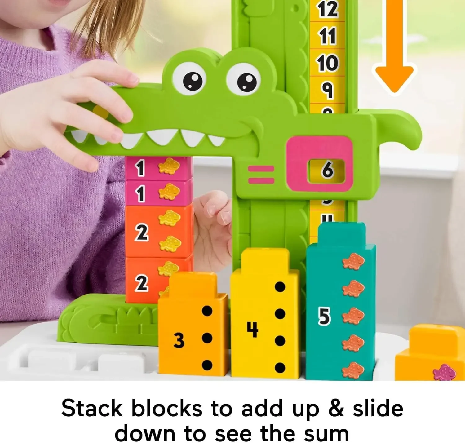 Preschool Learning Toy Adding Alligator Counting Activity with 10 Stacking Blocks for Kids Ages 3+ Years