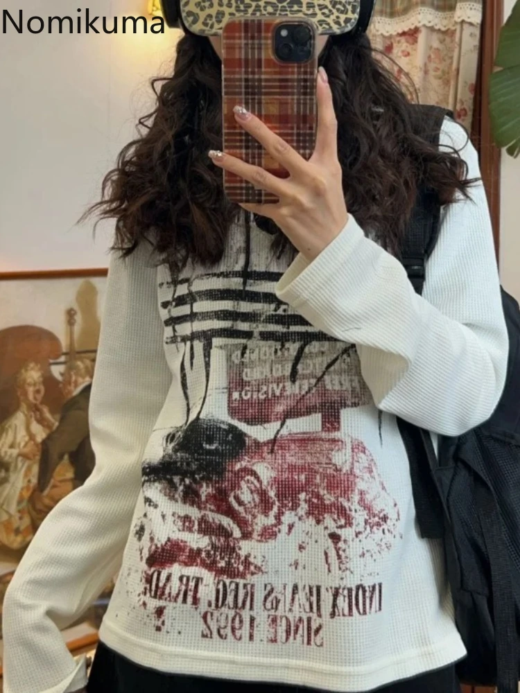 

Long Sleeve Casual T Shirts Women Print Loose Camisetas Y2k Tops Korean Tees Streetwear Vintage Fashion Tshirts 2025 Ropa Mujer