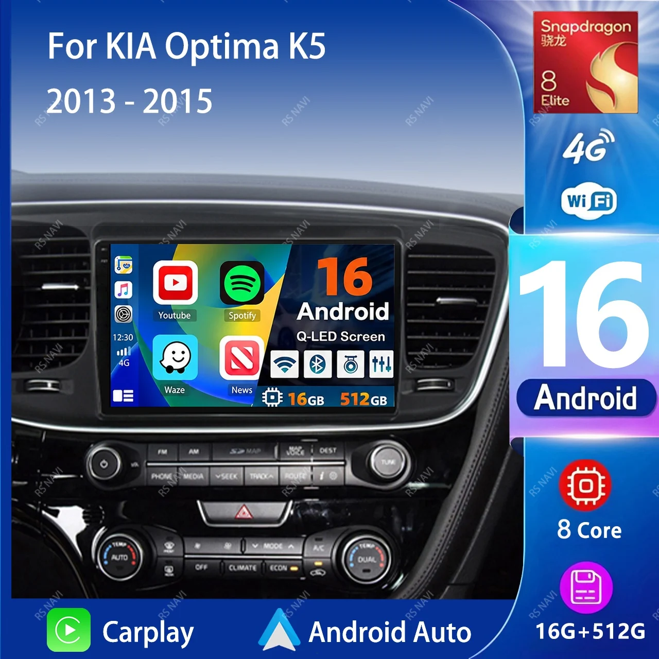 Android 16 Carplay Auto 2K Screen Car Radio Multimedia Player For KIA Optima K5 2013 - 2015 Autoradio GPS Stereo 2din Head Unit