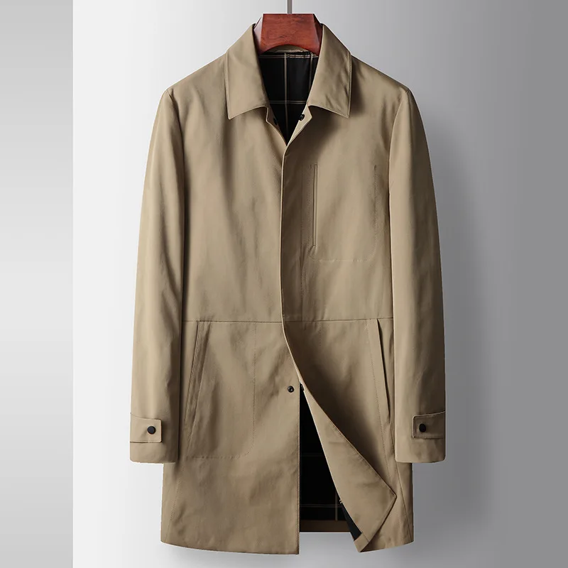 

Весенне-осенняя новая модная мужская деловая повседневная куртка-тренч с отложным воротником, длинным рукавом, однотонная, верхняя одежда для мужчин