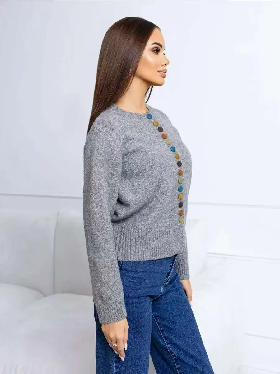 Новый цветной вязаный кардиган на пуговицах, осенне-зимняя одежда 202, женский новый свободный повседневный европейский и американский свитер, женское пальто