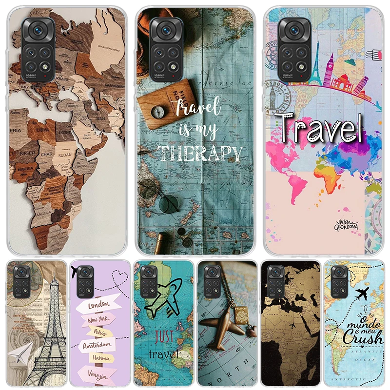 World Map Travel Plans Case Phone Cover for Xiaomi Redmi Note 13 12S 12 11S 11 11T 11E 10S 10 Pro Plus 9S 9 8T 8 5G Trend Fundas