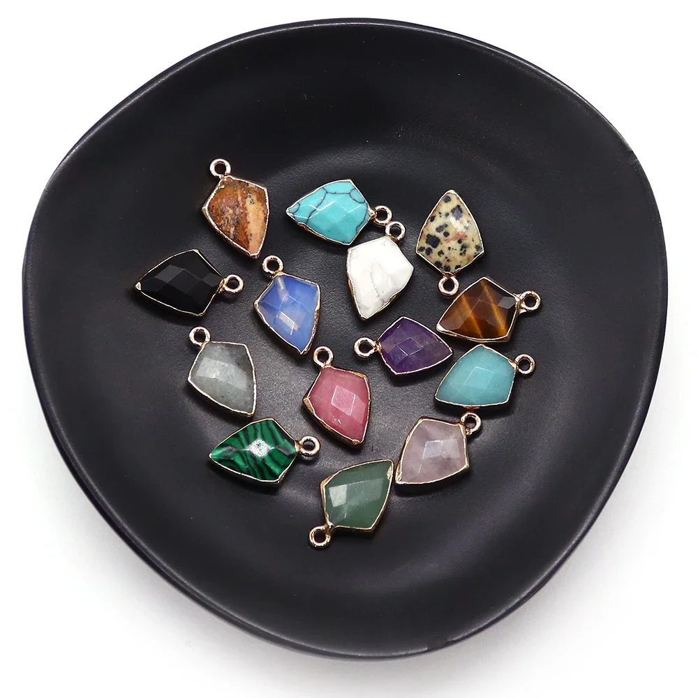 Cut Corner Grinding Natural Stone Agate Shield-shaped Edge Single Hole Pendant DIY Creative Necklace Earrings Jewelry 12x19mm