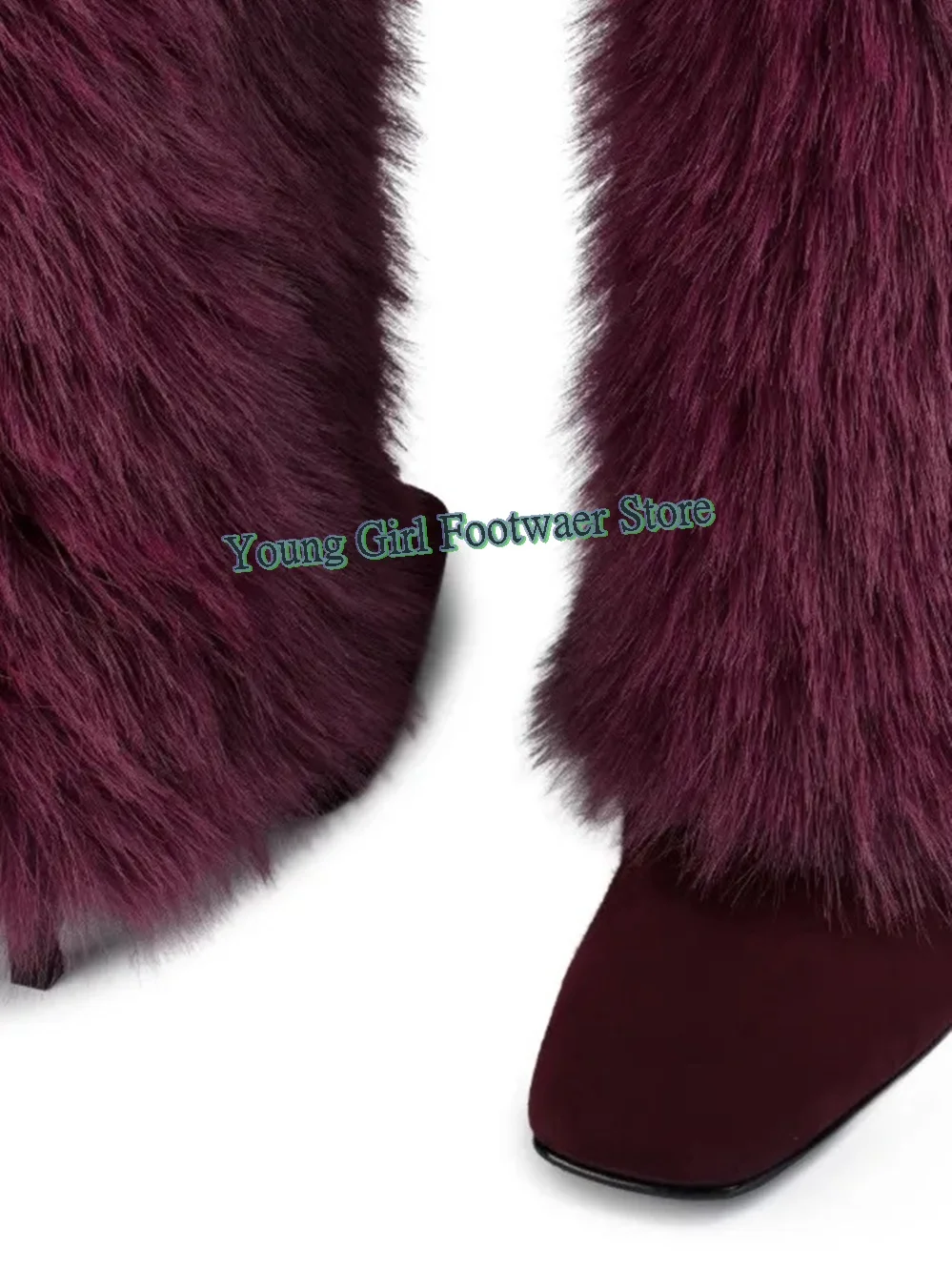 أحذية Maomao Fashion برأس مربع مثير بكعب ستيليتو أحذية عالية في الركبة أحذية مستودع قطيفة حمراء أحذية شتوية دافئة فاخرة #5