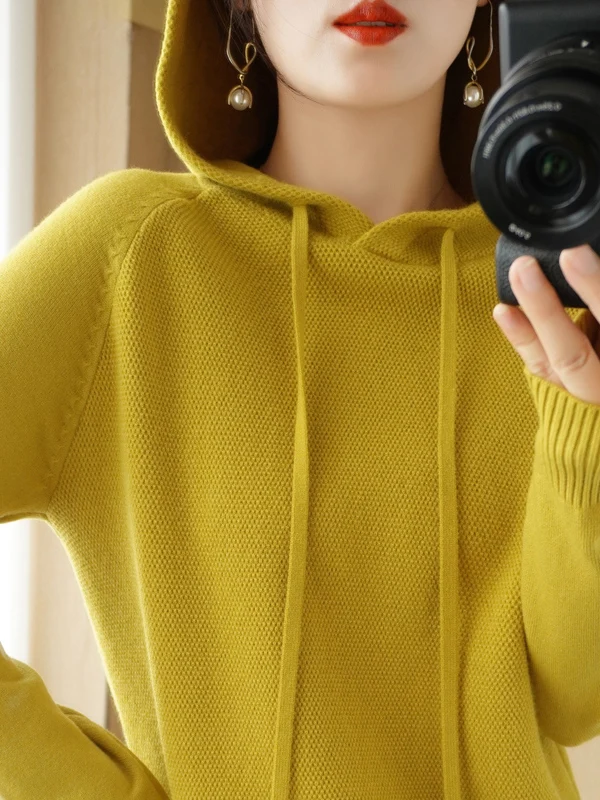 

Loose Women's Long Sve Knitted Sweater with Hat Autumn Winter New Sle Base Layer Korean Sle Casual Comfortable Top