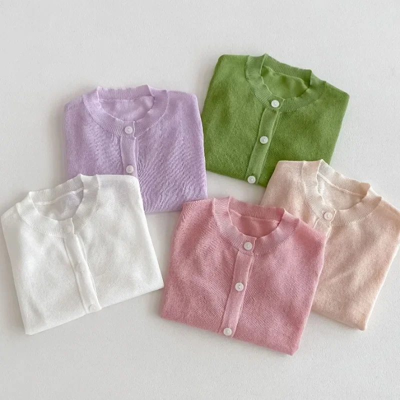 

Детский однотонный ажурный топ для маленьких девочек и мальчиков, верхняя одежда, дышащий тонкий кардиган с защитой от комаров для младенцев и младенцев