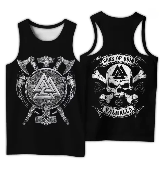 3D Printed Men's Top Nordic Viking Mythology Themed Men's Sleeveless Vest Streetwear Retro Vest Tank Top Men Mens Clothing Y2k