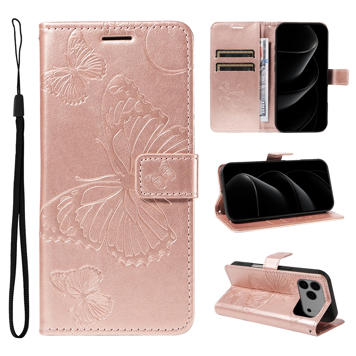 Magnetic Wallet Leather Case For IPhone 17 Air 16e 16 15 14 13 12 Mini 11 Pro SE XS XR Max 8 7 6 Plus Phone Cover Butterfly