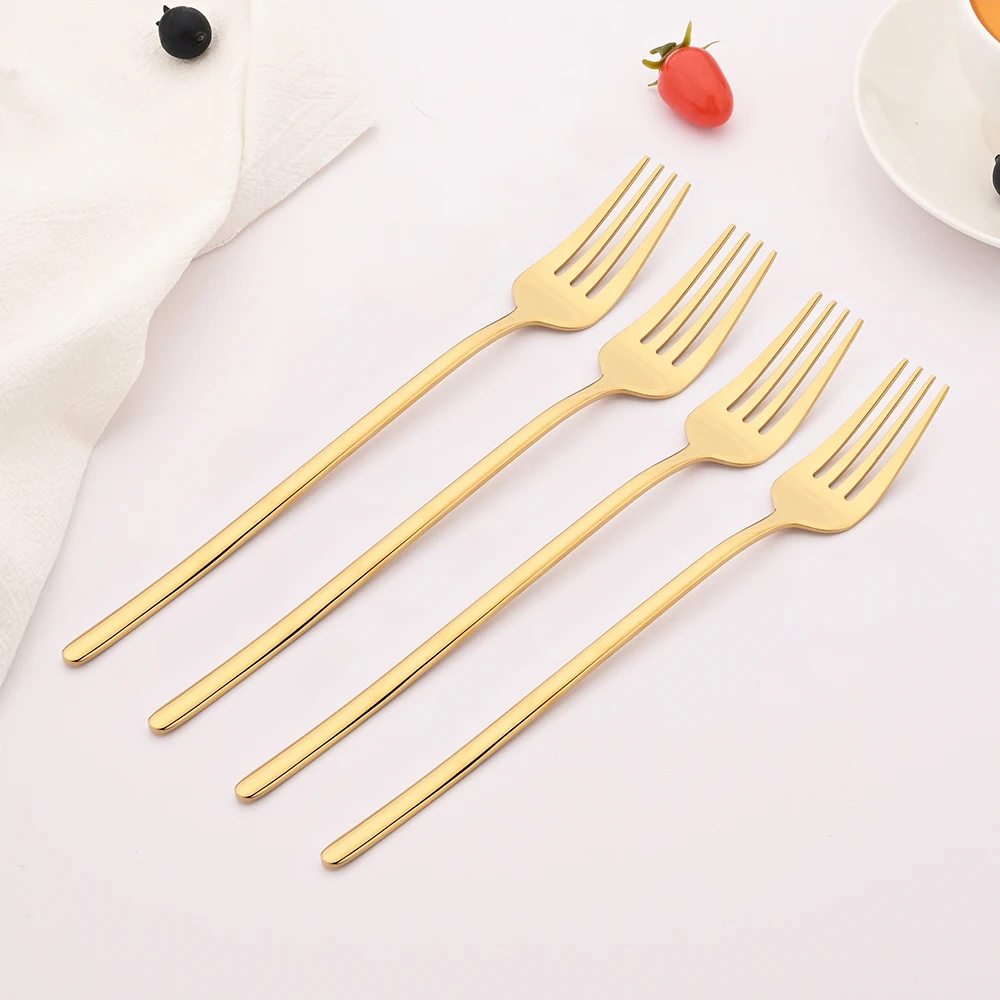 Juego de cubiertos dorados de acero inoxidable, tenedor para cena, tenedor para fruta, tenedor para carne, tenedor para ensalada, adecuado para restaurante o banquete, 4 Uds.