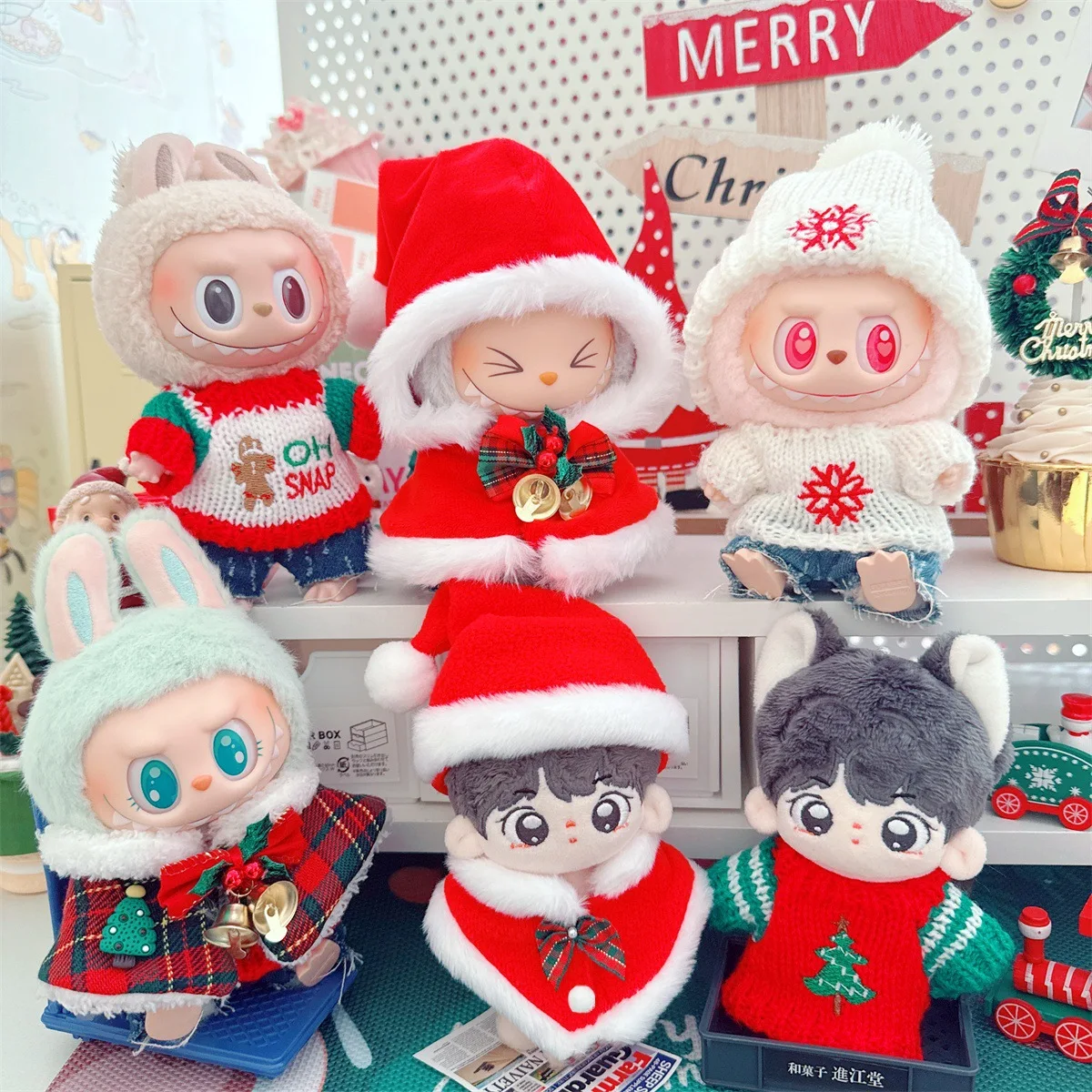 10cm Cute Christmas Suit Plush Doll Clothes Cartoon Gingerbread Man Snowflake Sweater Dress Up Idol Doll Gifts Christmas Decor