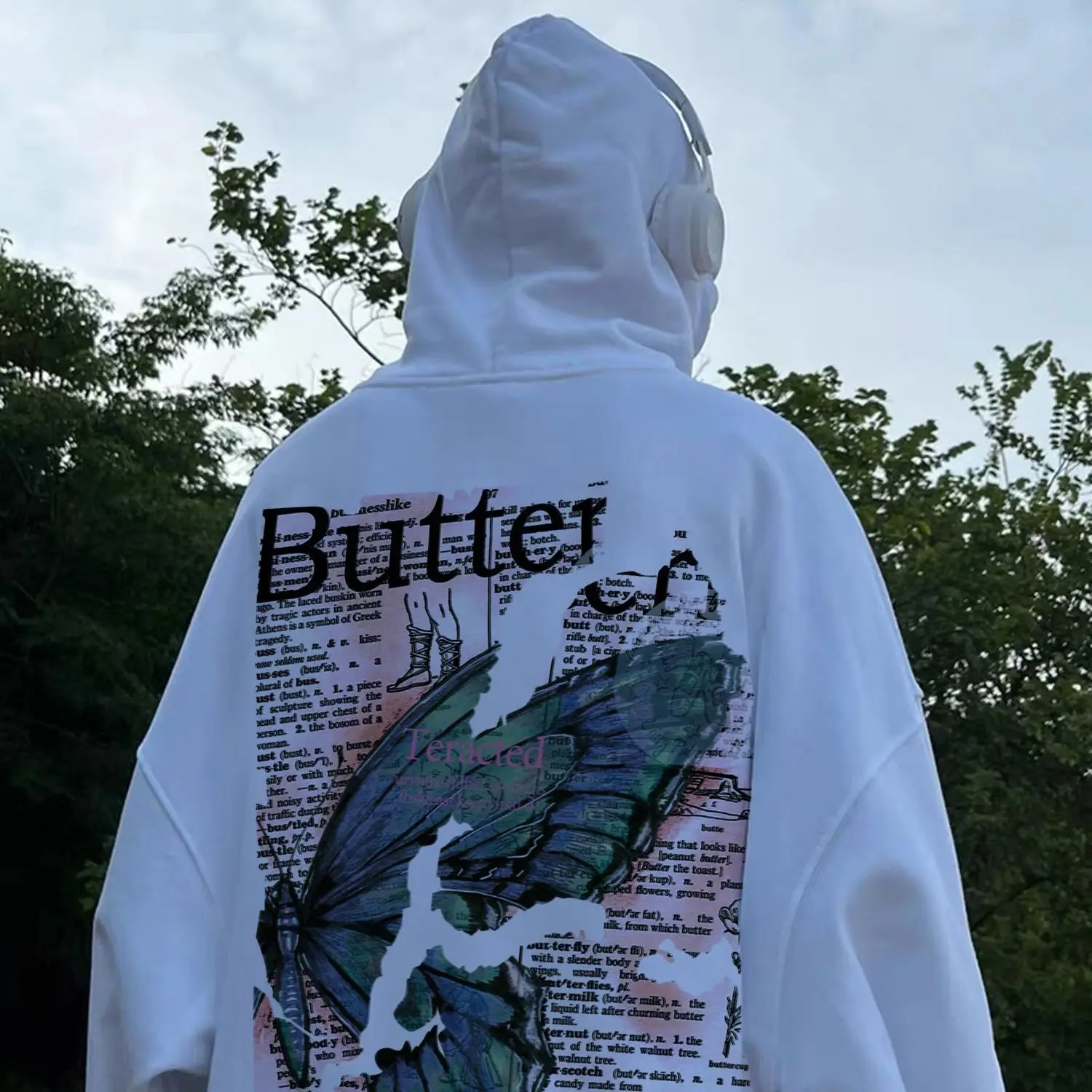 American Retro Autumn And Winter Hoodie Pullover Street Butterfly Print Graphic Men And Women Loose Fitting Couple Casual