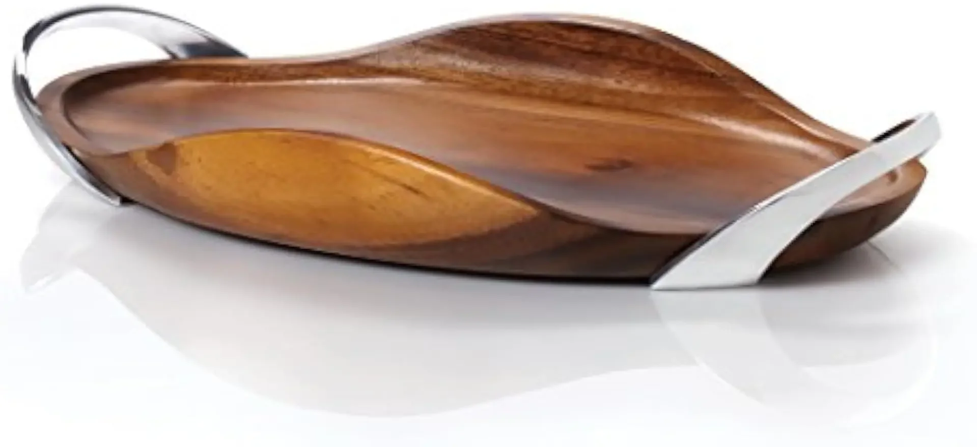 

Поднос Nambé Bella с деревянными ручками - 18-дюймовый сервировочный поднос из акации с плавными изгибами и рельефной текстурой - Декоративный поднос для сервировки стола