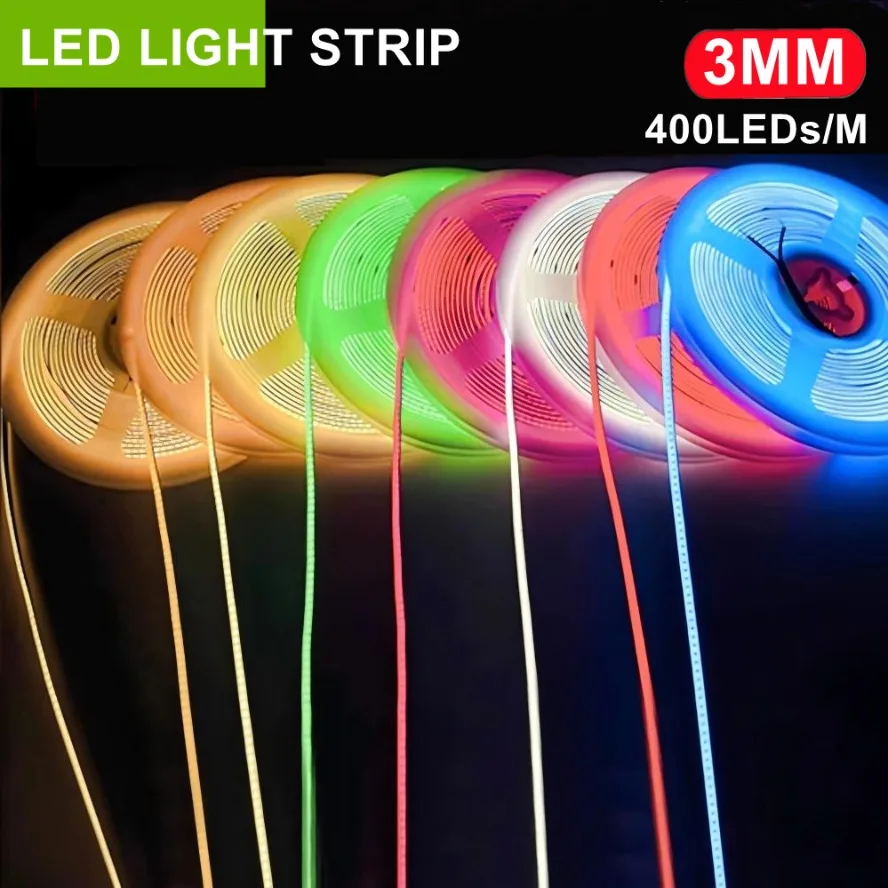 3MM Ultra Thin COB LED Strip 5V Colorful Dimmable 3000K 4000K 6000K High Density Flexible Light 400LEDs for DIY Home Decor Lamp
