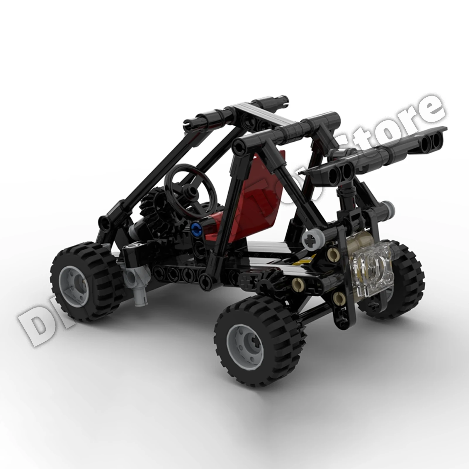 MOC Mini Strand Buggy Bouwstenen Auto Eencilinder Gear Gekoppelde Motor Stuurwiel Rotatie Kinderen Montage Speelgoed Leuke Geschenken