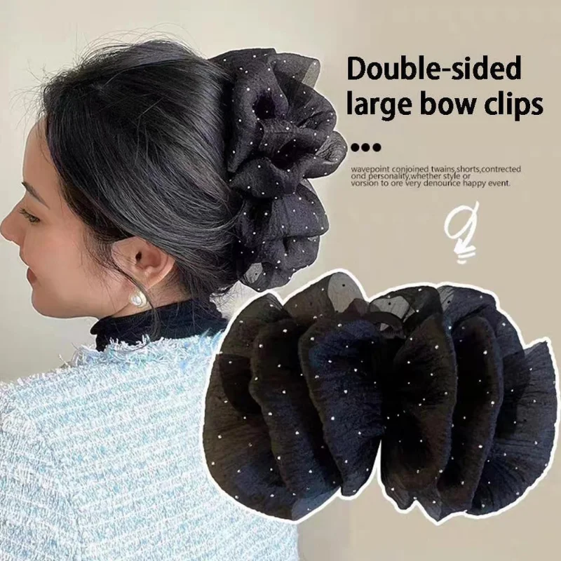 Women Bow Bubble Clip Hair Claw Elegant Large Hair Clips Clamp Girl Accessoriess Sweet Double Sided Gauze Cloud Bubble Bow