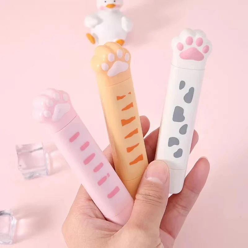 2 In 1 Cute Cat\'s Paw Portable Correction Tape Glue Creative Double Head Painting With Adhesive Tape School Office Stationery