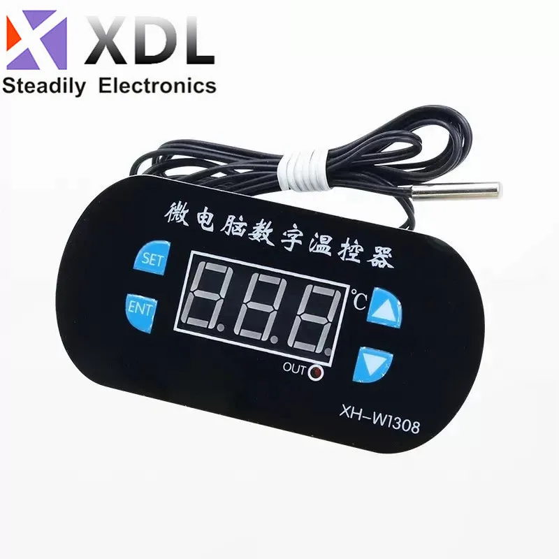 XH-W1308 Adjustable Dual LED Digital Display Temperature Controller Thermostat Switch DC 12V Cool Heat Sensor Red Bleu