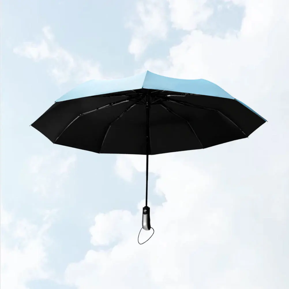 

Fully Automatic Umbrella 10 Bone 3 Fold Uv Protection Lightweight Portable Sunshade For Men Women Sky-Blue Unisex Rain Sun
