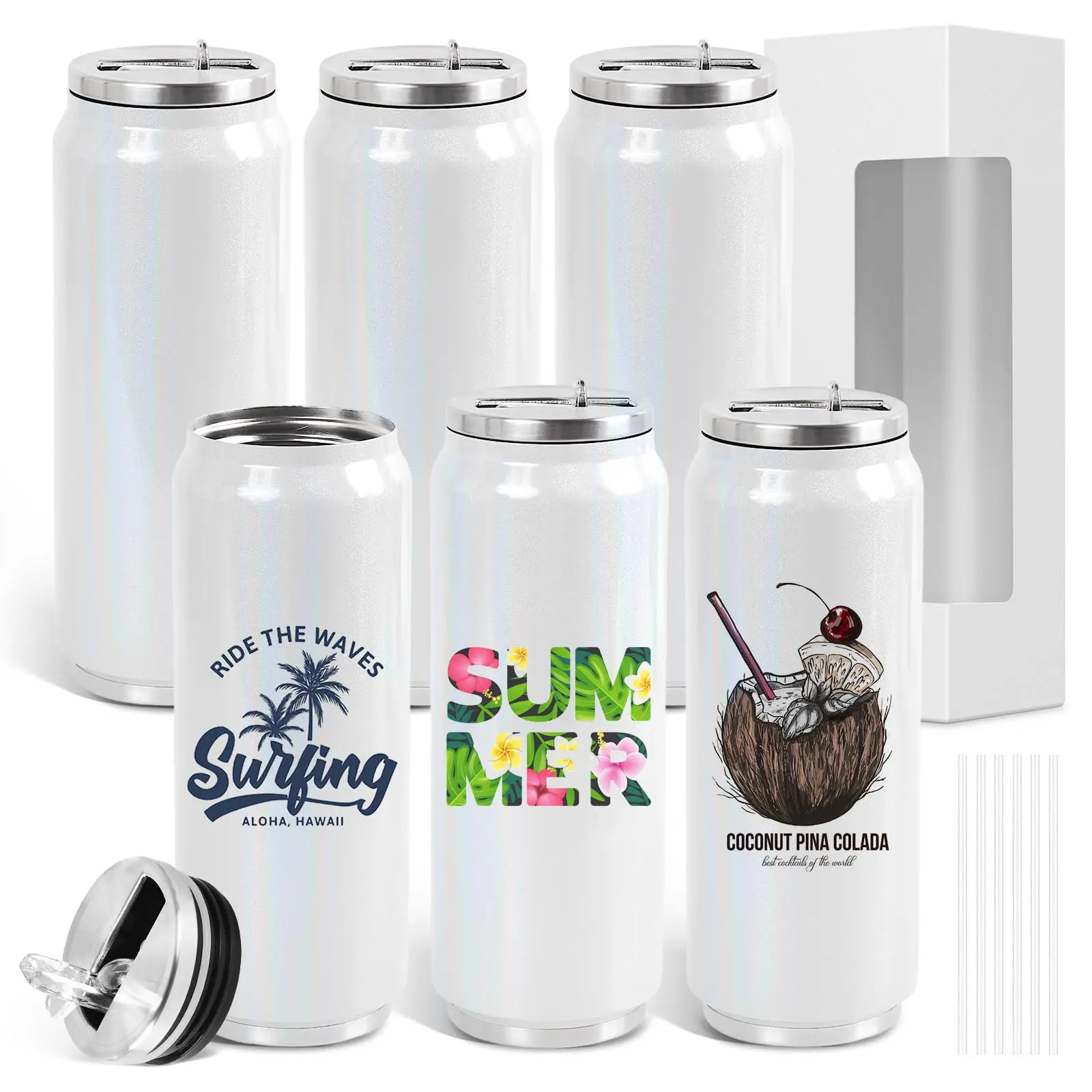 Vasos en blanco de sublimación de 350ml y 500ml, botella termo de acero inoxidable, taza aislada de doble pared con tapa, botella de agua con pajita
