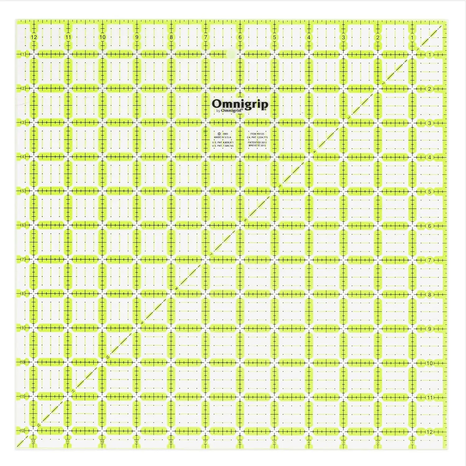 

12-1/2" x 12-1/2" Non-Slip Square Quilting Ruler for Precise Sewing and Crafting