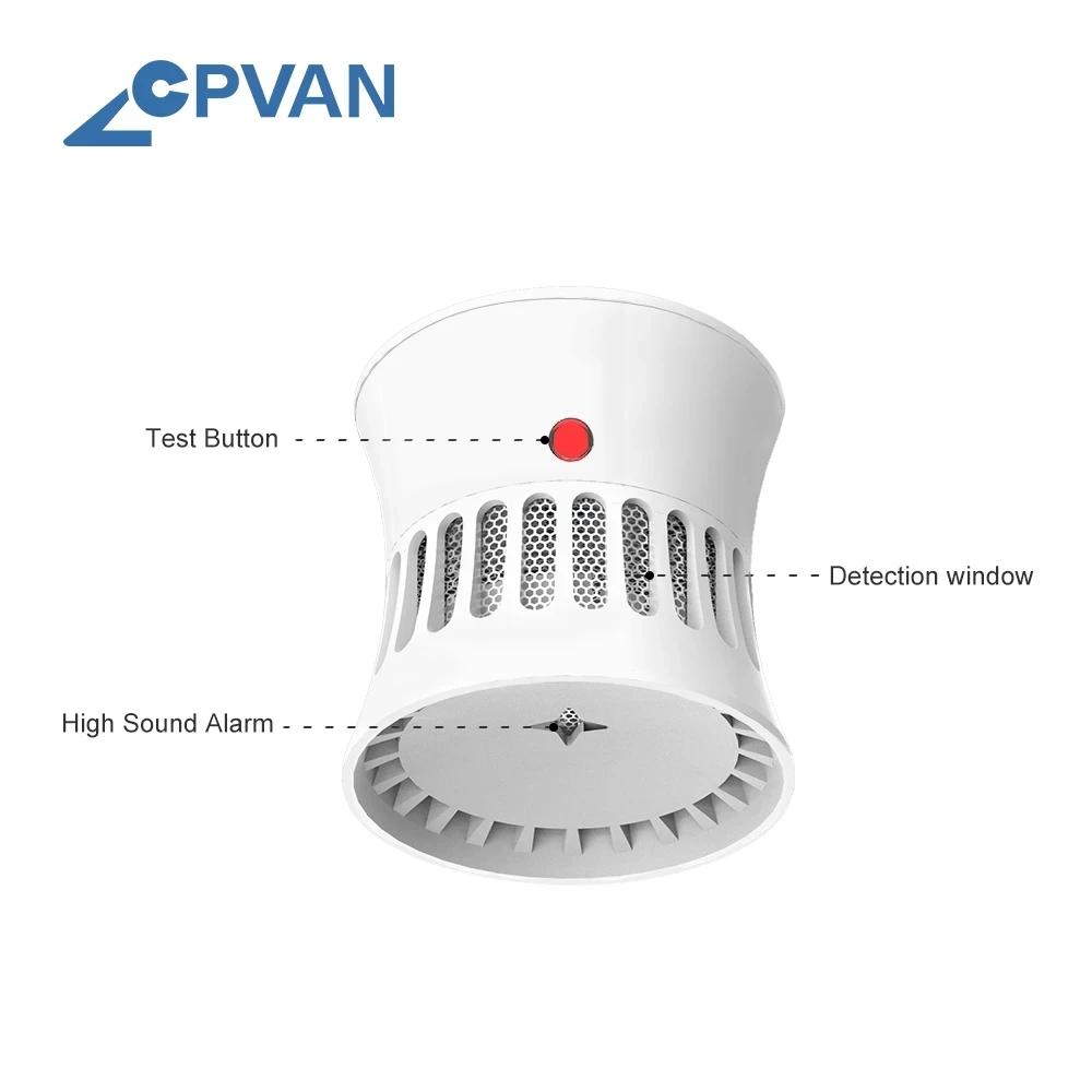 CPVAN Sensor Detector de humo para seguridad del hogar, alarma de humo independiente, 85dB, sistema de protección de seguridad, batería de 5 años