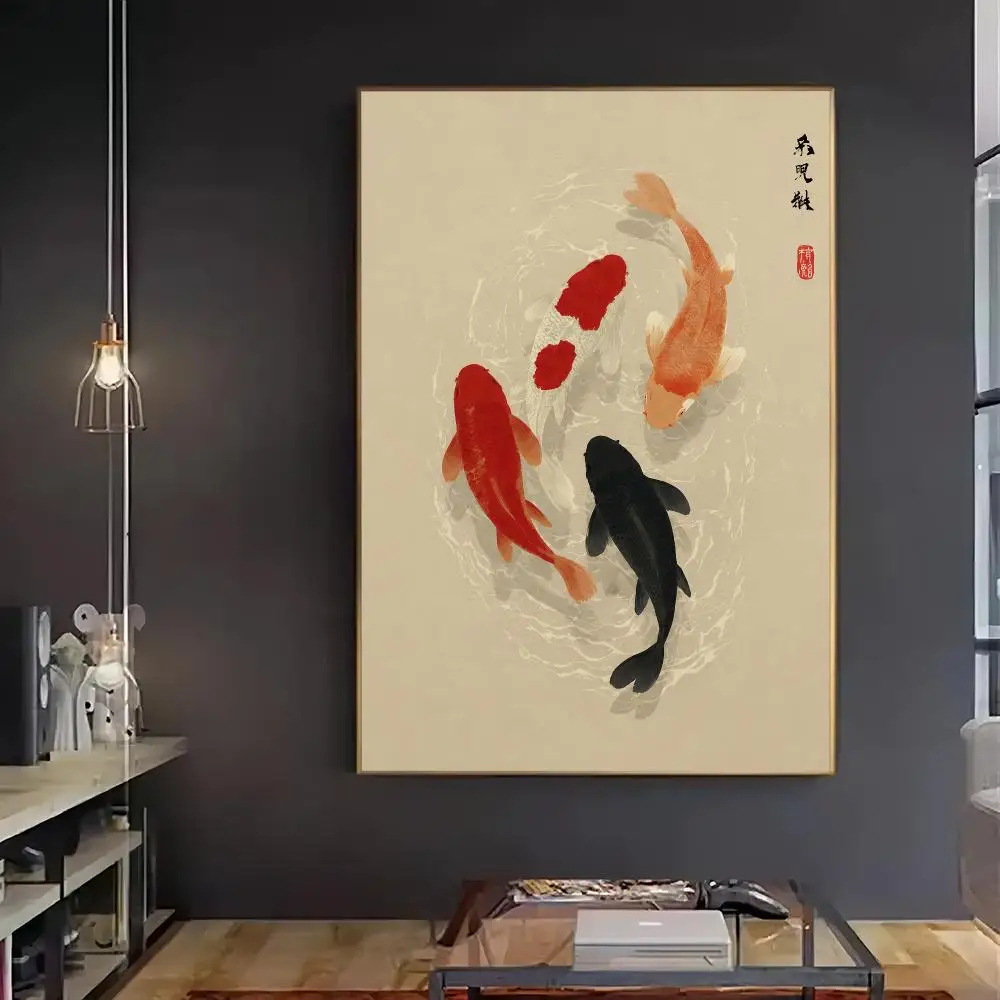 Japanese Koi Fish HD Wall Art Poster Zen Water Pond Minimalist Asian Japandi Tranquil Oriental Living Room Home Decor Gift
