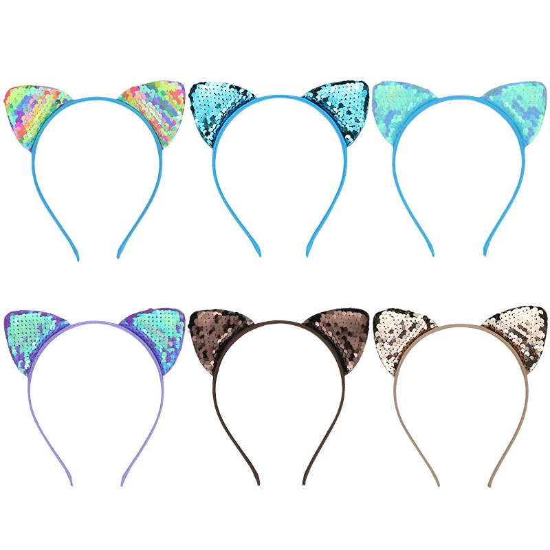 New Sequins Headbands for Girl Party Headband Gift Hair Accessories Cute Cat Ears Hair Band Jewelry Headwear Wholesale